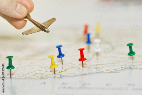 Wallpaper Mural Travel by aircraft concept with map and pins Torontodigital.ca