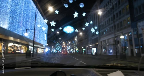 London Christmas Decorations from inside a car photo