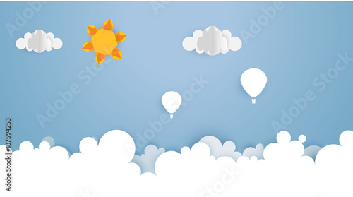 Paper Cut Out Art Scene Vector Illsutartion. Landscape Background.