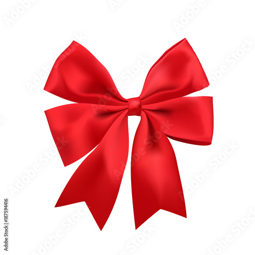 Red ribbon with bow isolated on white background - vector and illustration.