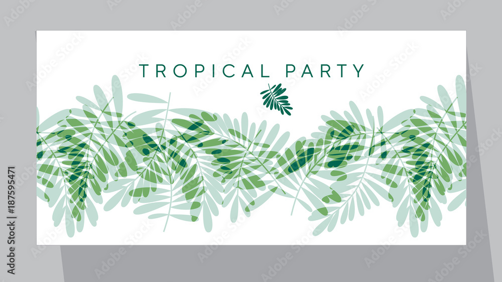 Green tropical pattern vector illustration for card, invitation, poster, header. Exotic forest leaves motif for surface design,