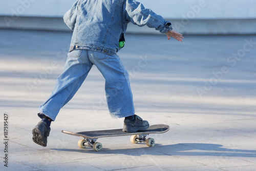 happy children skateboarding on fresh air, healthy lifestyle