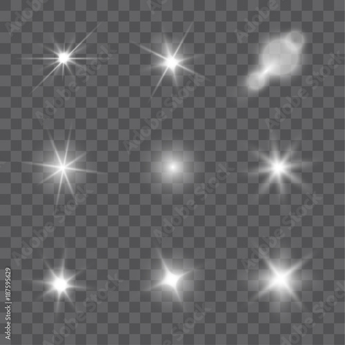 Collection of vector light effects and lens flares isolated on transparent background