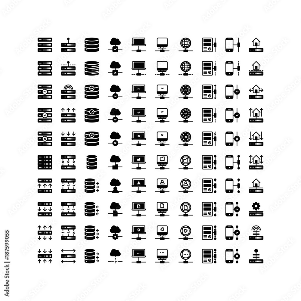 server icon set glyph solid vector isolated server icon set glyph solid vector isolated