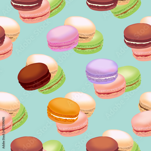 Seamless pattern with colorful macaroon cookies. Vector illustration.
