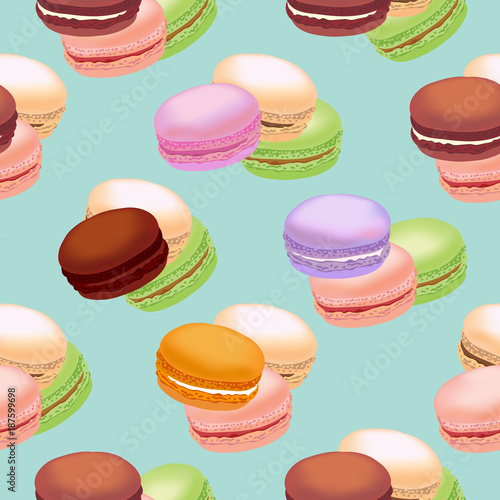 Seamless pattern with colorful macaroon cookies. Vector illustration.