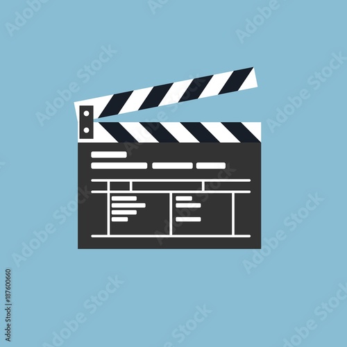 Simple clapper board icon in flat style. The concept of symbol video files. The open movie clapper board isolated from the background.