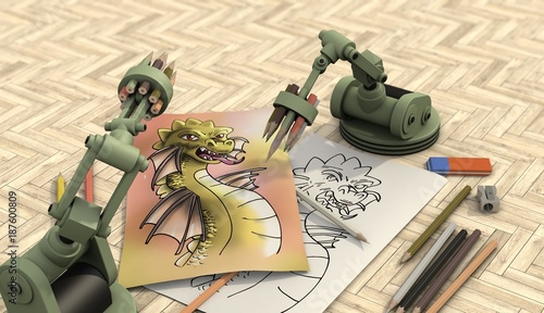 robots maken kunst met potlood