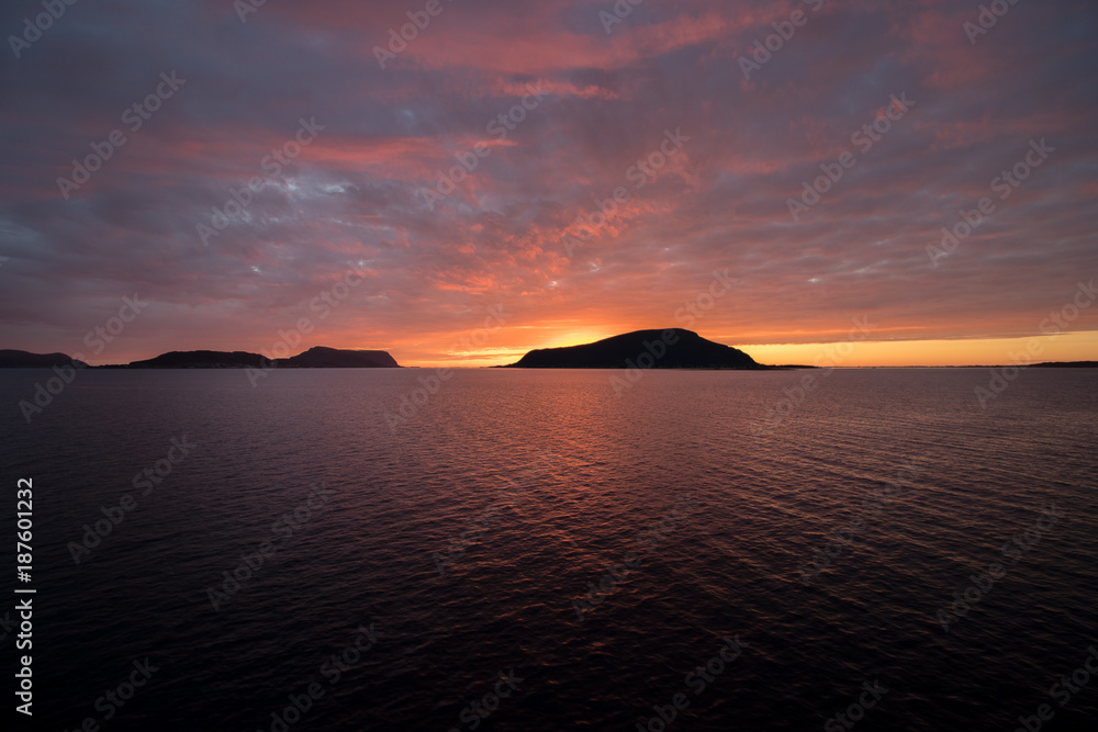 Beautiful, colorful sunset on the west coast of Norway. 