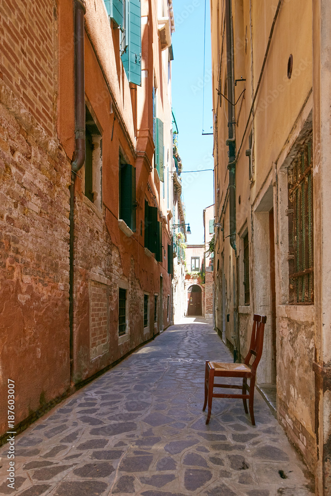 Venice, Italy - August 14, 2017: The narrow cozy streets of Venice.