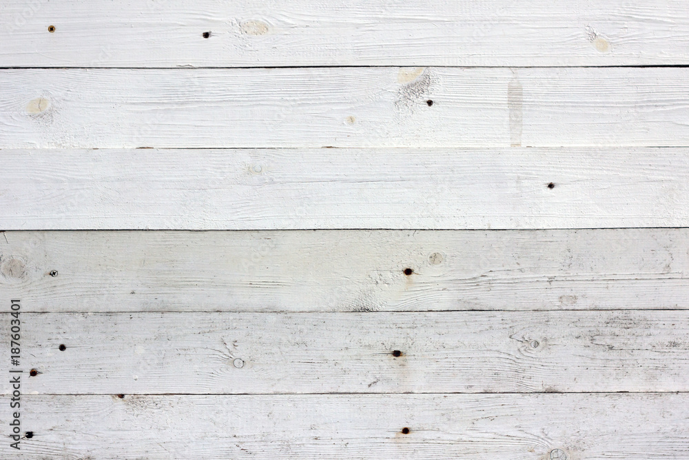 Naklejka premium Old wooden background. Texture of white and gray wooden boards.