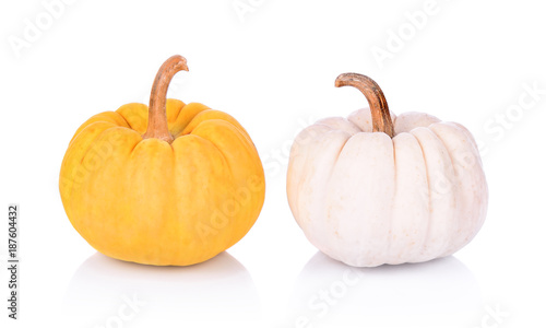 Little decorative orange and white pumpkin on white background © anusorn