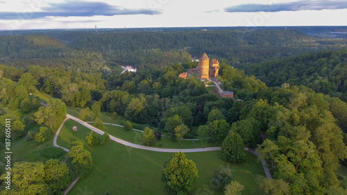 Beautiful aerial view of Turaida Castle at summer sunset, Latvia photo