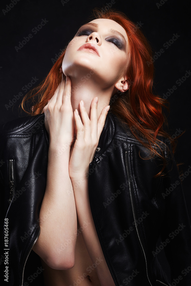 sexy Beautiful young woman in leather coat sexy Beautiful young woman in leather coat