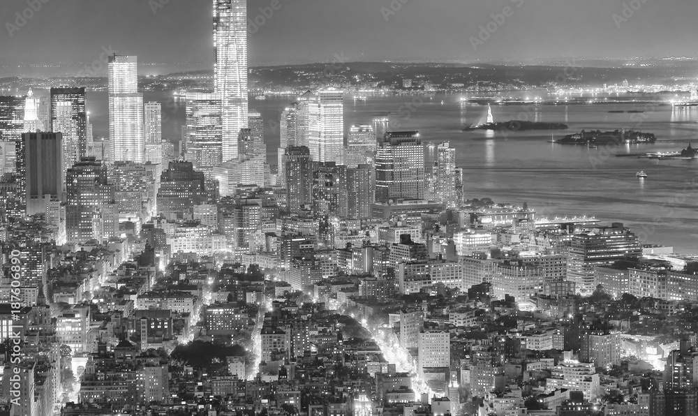 Amazing night aerial skyline of Manhattan, New York City - USA