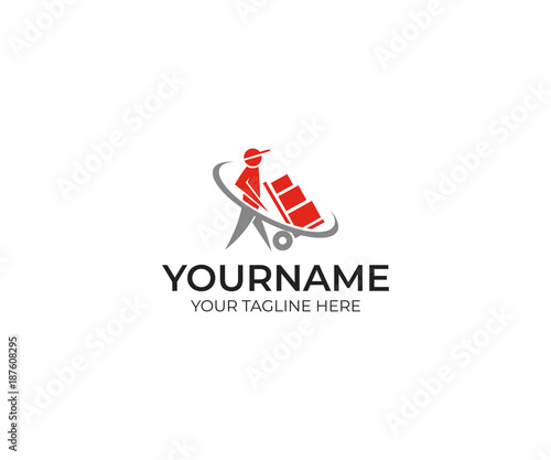Freight and fast delivery of goods logo template. Courier postman  vector design. Man mailman illustration