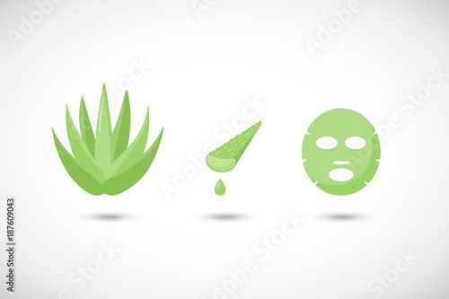 Aloe vera facial mask vector flat icons set