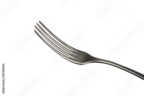 Metal fork on a white background.