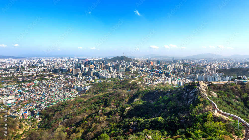 View of cityscape and Seoul tower in Seoul, South Korea.