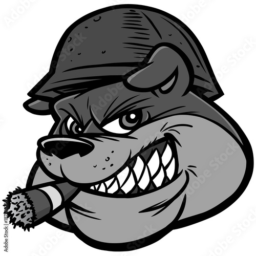 Bulldog Army Mascot Illustration - A vector cartoon illustration of a Bulldog Army Mascot.