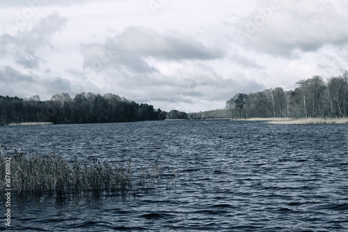 Winter lake landscape. Galve, Trakai, Lithuania