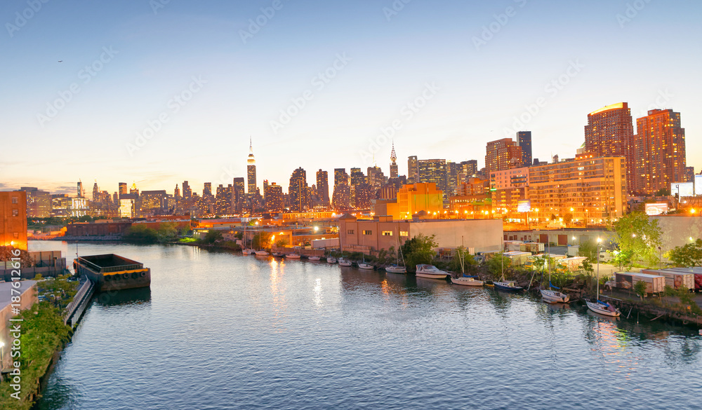 Midtown Manhattan and East River at sunset, New York City