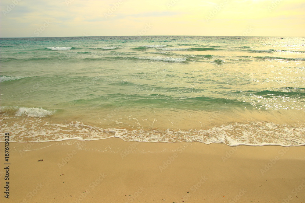 Sandy beach during sunset, Apulia region, Italy