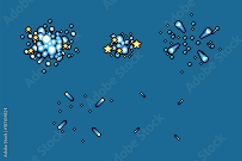pixel art stars explosion animation frames, vector