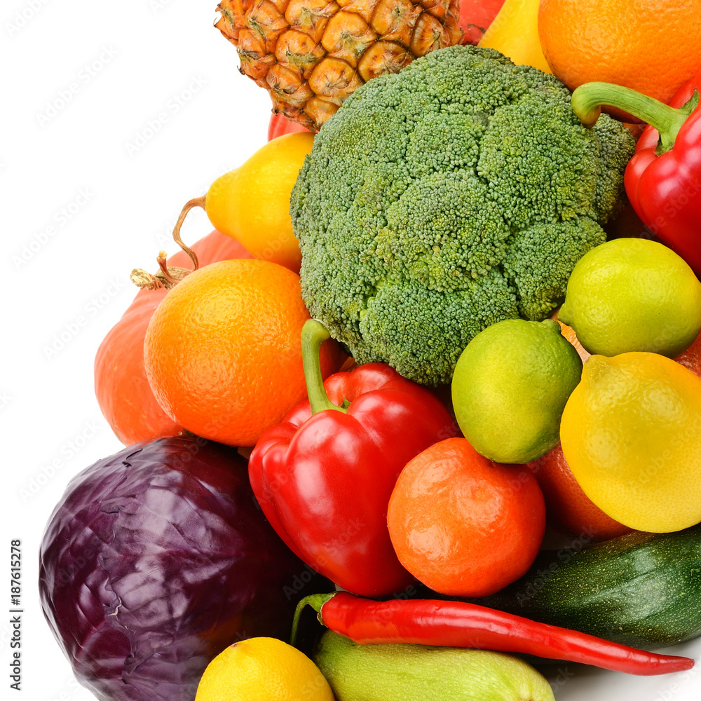 Set fruits and vegetables isolated on white background. Set fruits and vegetables isolated on white background.