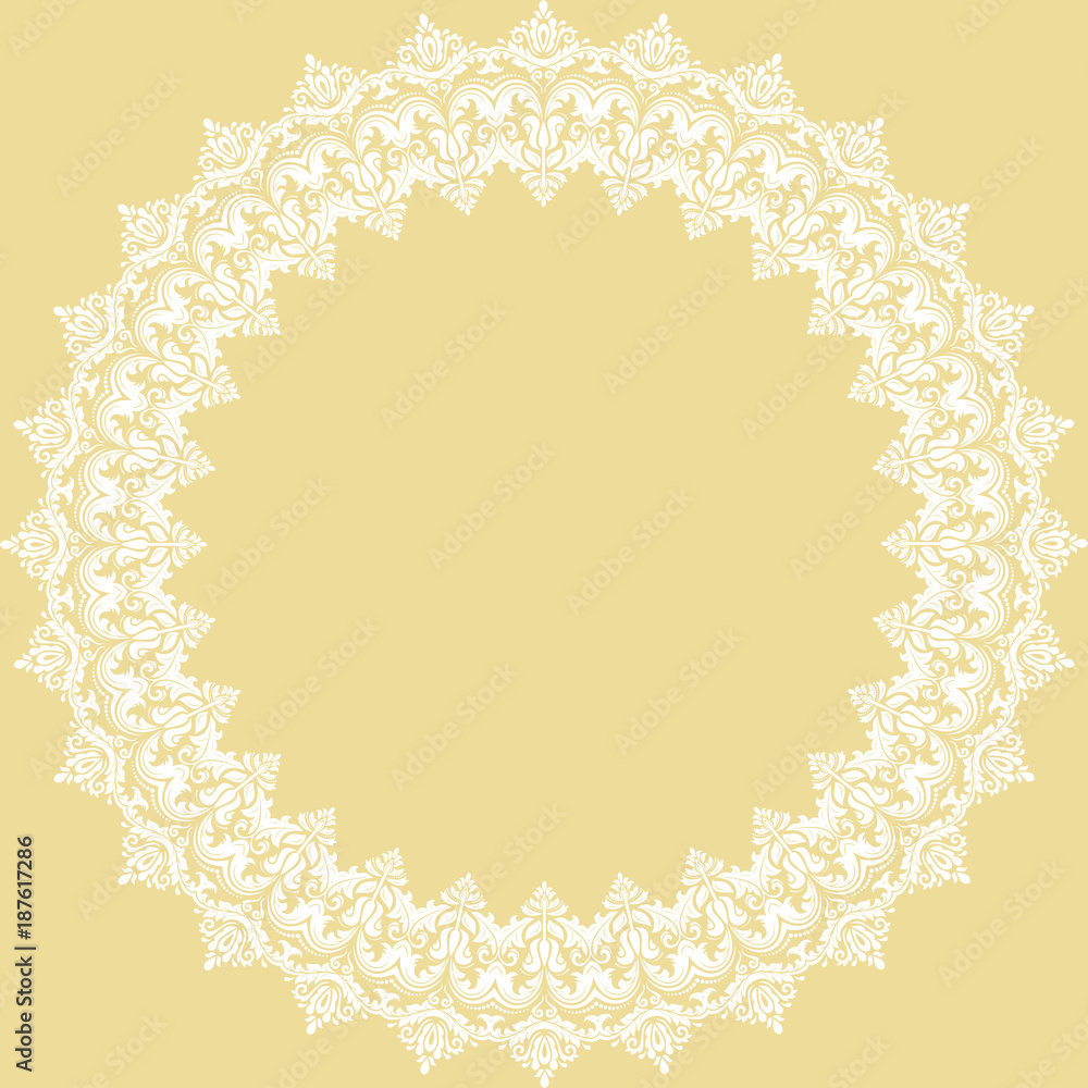 Oriental round frame with arabesques and floral elements. Floral fine border with vintage pattern. Greeting card with place for text Oriental round frame with arabesques and floral elements. Floral fine border with vintage pattern. Greeting card with place for text