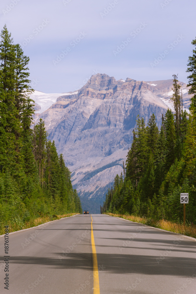 Scenic highway in Rocky Mountains in Canada in the morning Scenic highway in Rocky Mountains in Canada in the morning