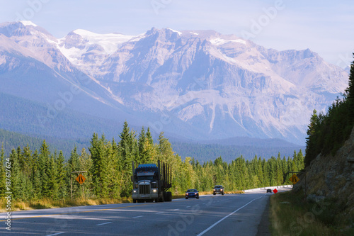 Scenic highway in Rocky Mountains in Canada in the morning