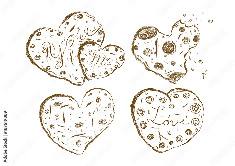 Obraz premium Cookies heart shape sketch isolated on white background vector illustration