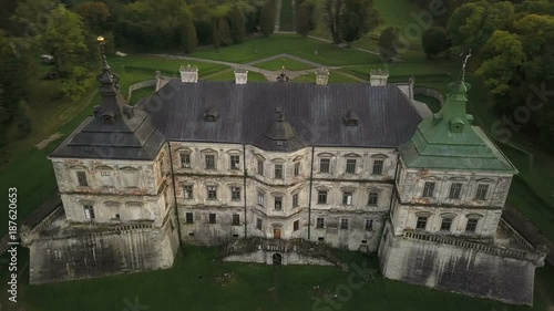Ancient Castle in Ukraine aerial survey with drone flying around (4K, 25fps)