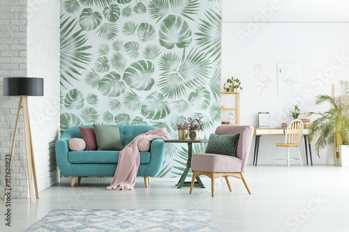 Apartment with floral wallpaper
