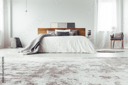 Low angle of bedroom interior photo