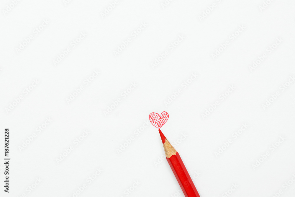 Hand Drawn Doodle Red Heart Photograph of Pencil on White Background. Valentine Mother's Day Kids Charity Romantic Love Concept. Creative Greeting Card Banner Poster with Copy Space Hand Drawn Doodle Red Heart Photograph of Pencil on White Background. Valentine Mother's Day Kids Charity Romantic Love Concept. Creative Greeting Card Banner Poster with Copy Space