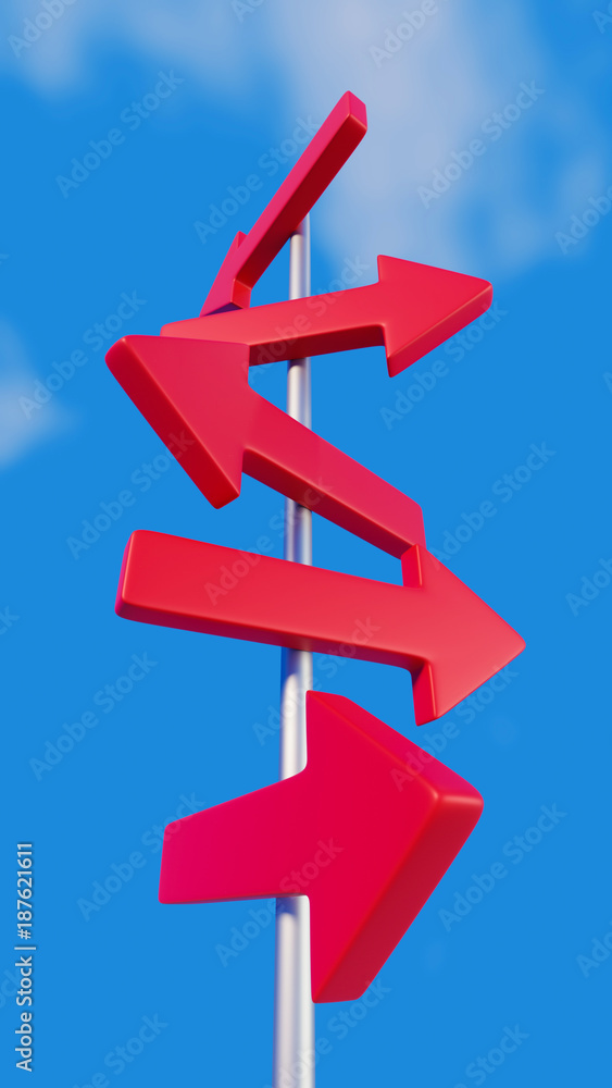 Red arrows on signpost Red arrows on signpost