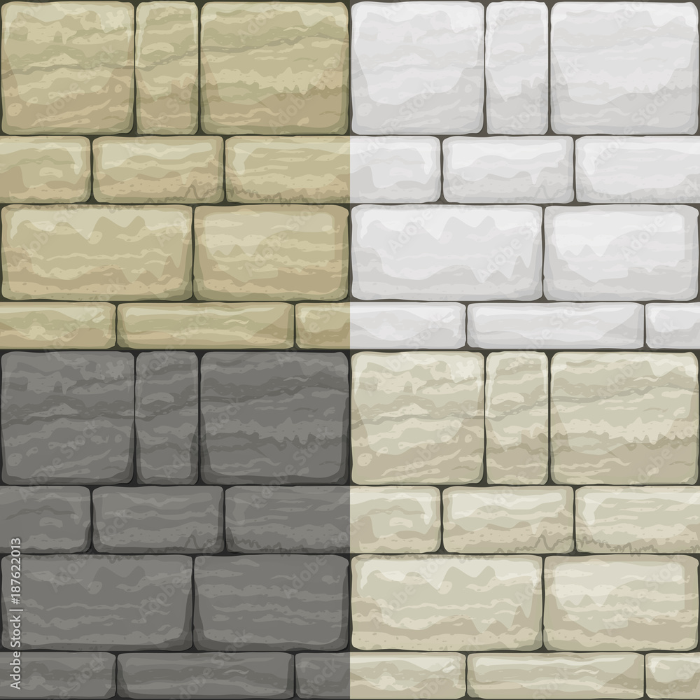 Fototapeta premium Set seamless texture of old stone. Breccia. Classic vintage brickwork of the facade. Vector graphics