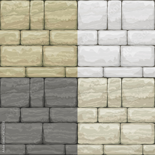 Set seamless texture of old stone. Breccia. Classic vintage brickwork of the facade. Vector graphics