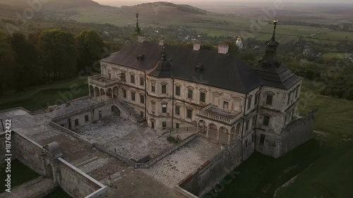 Ukrainian Castle in Pidhirtsi aerial footage at sunset (4k, 25fps)
