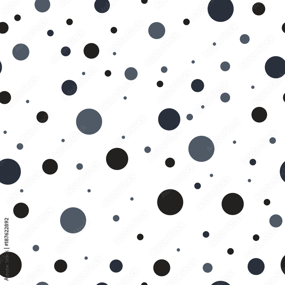 Polka Dot Seamless Pattern.  Polka dot fabric. Retro vector background or pattern. Casual stylish black circletexture on white background. Vector Background.