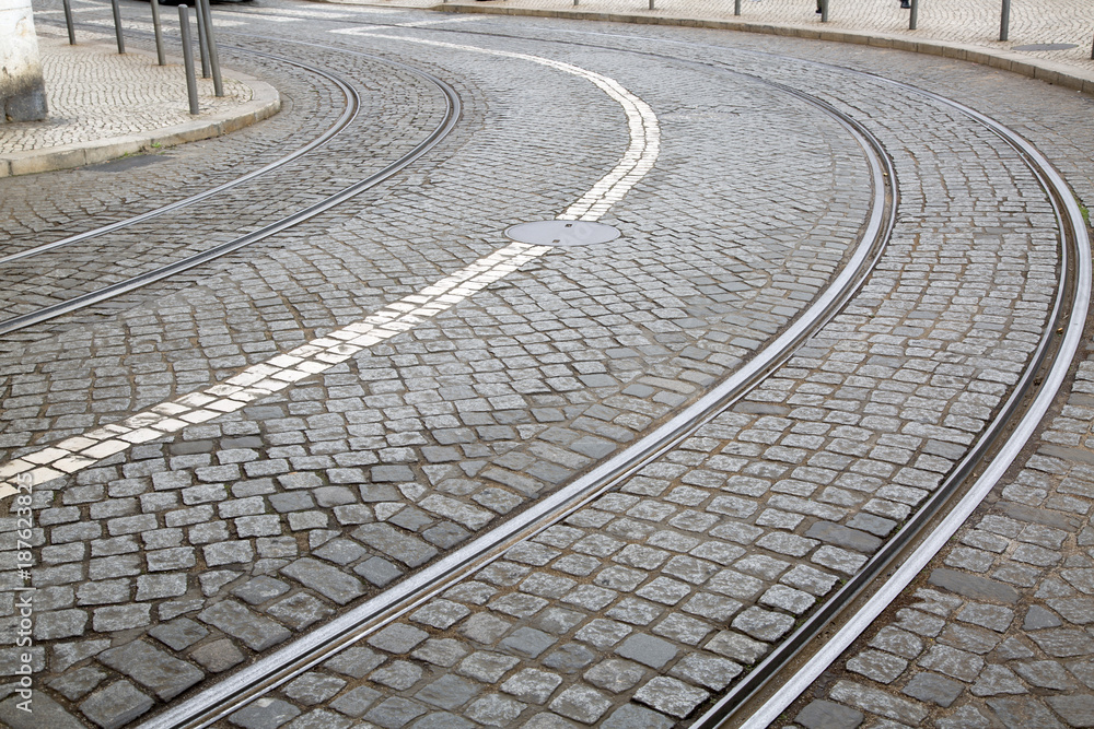 Fototapeta premium Curve on Tram Track; Lisbon