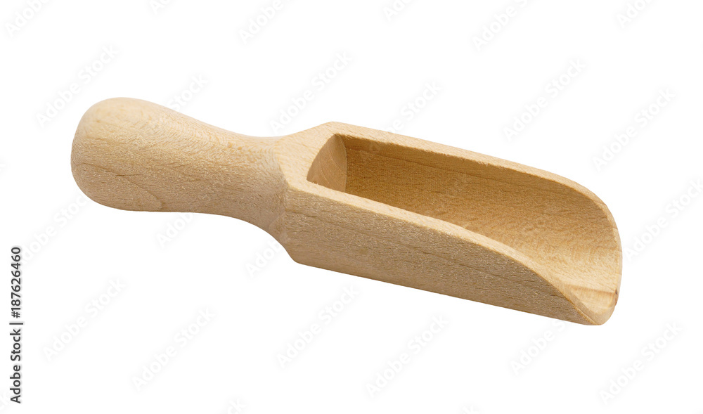 empty wooden scoop on a white background empty wooden scoop on a white background