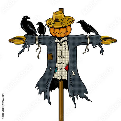 Fotografie, Obraz Scarecrow pop art vector illustration