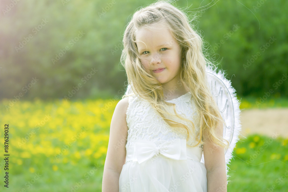 Girl with angel wings on the background of nature. Girl with angel wings on the background of nature.