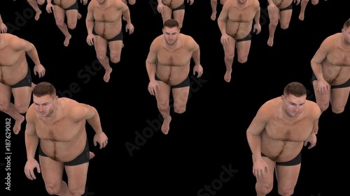 fat men run and morph into bodybuilding while running ,Alpha Channel,loop