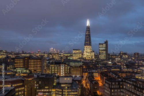 Financial Business Center Cityscape At Night In London, UK.