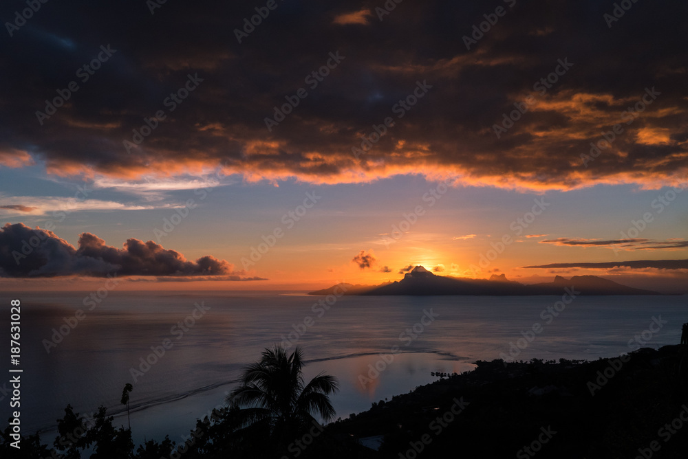 Incredible sunset behind an island