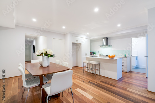 Fototapeta Naklejka Na Ścianę i Meble -  Living and dining area in a modern Australian home.